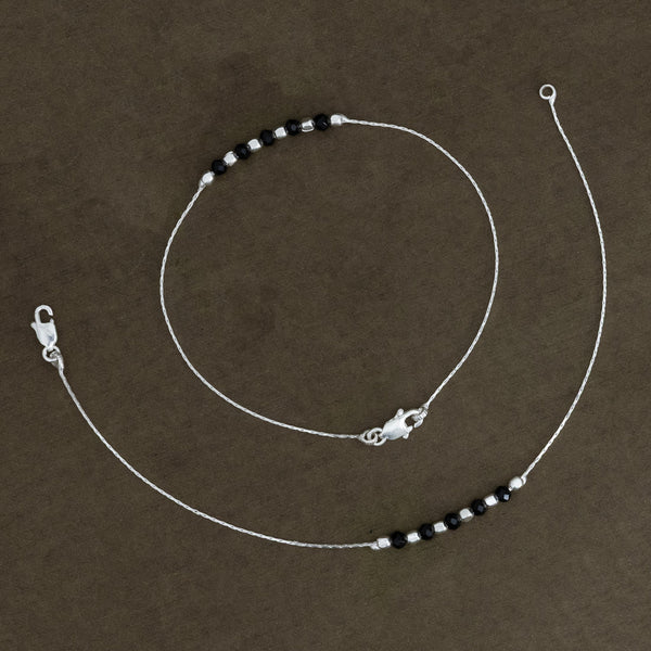 Black & Silver Beads Silver Anklet