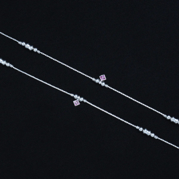 Minimalist Silver Bead and Square Gem Payal