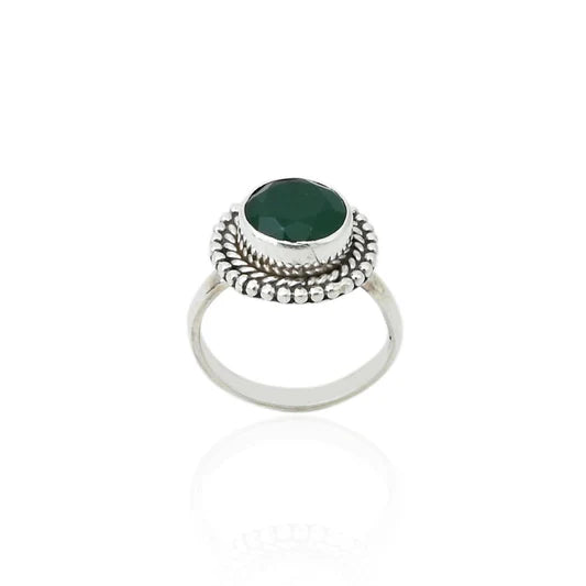 Silver Classy Green Round Gemstone Ring