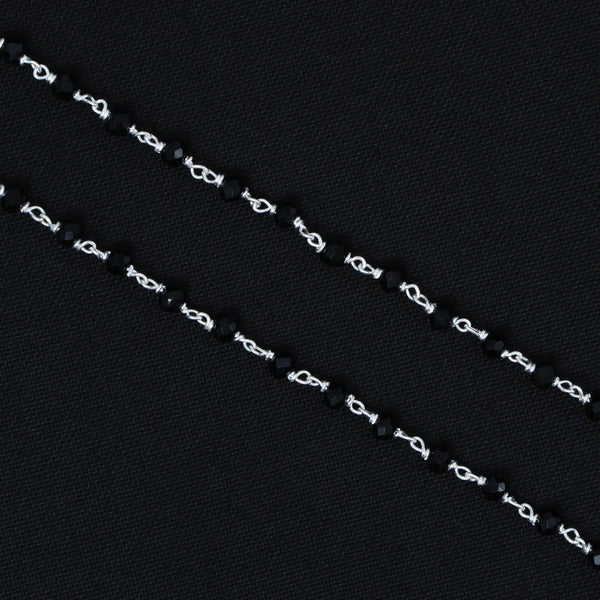 Black Crystal Bead and Silver Infinity Link Anklets